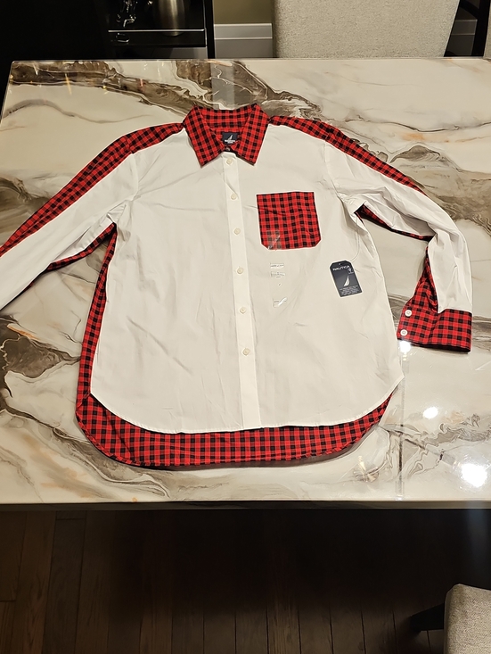 Nautica Other - Kid's Contrast Red Plaid Trim White Button-Up Shirt